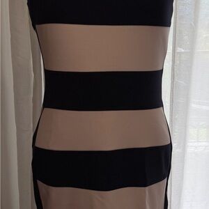 Calvin Klein Black and Tan Midi Dress